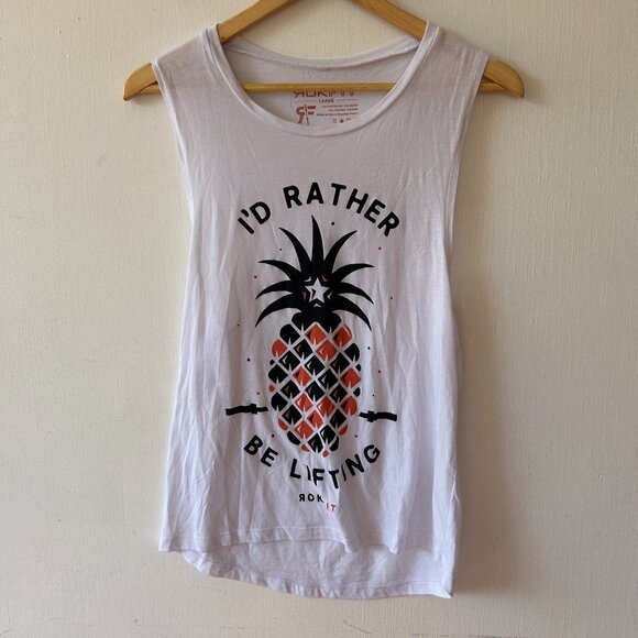 RokFit Muscle Tank Womens Large White Pineapple Sleeveless Athletic Athleisure - Picture 1 of 4